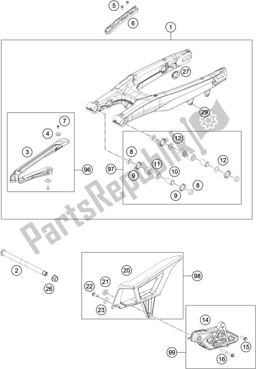 All parts for the Swing Arm of the Husqvarna TE 250I EU 2018