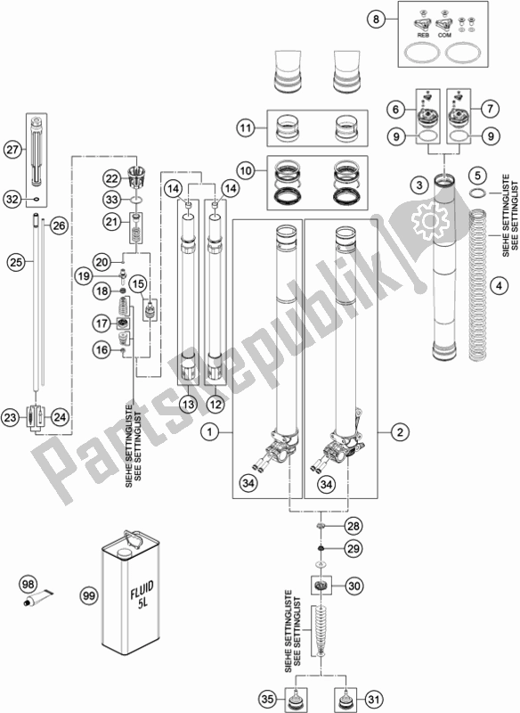 All parts for the Front Fork Disassembled of the Husqvarna TE 250I EU 2019