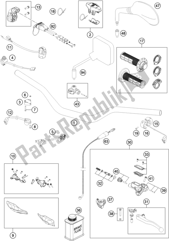 All parts for the Handlebar, Controls of the Husqvarna TE 250I EU 2019