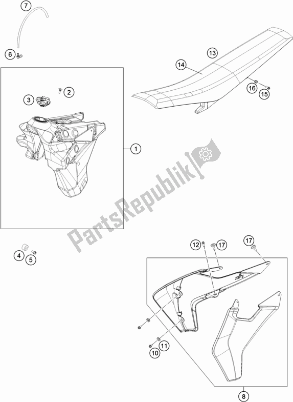 Todas as partes de Tanque, Assento do Husqvarna TE 250I EU 2019