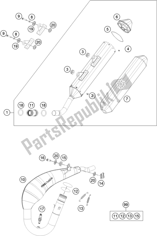 Todas as partes de Sistema De Exaustão do Husqvarna TE 250I EU 2020