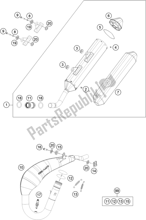 All parts for the Exhaust System of the Husqvarna TE 250I EU 2021