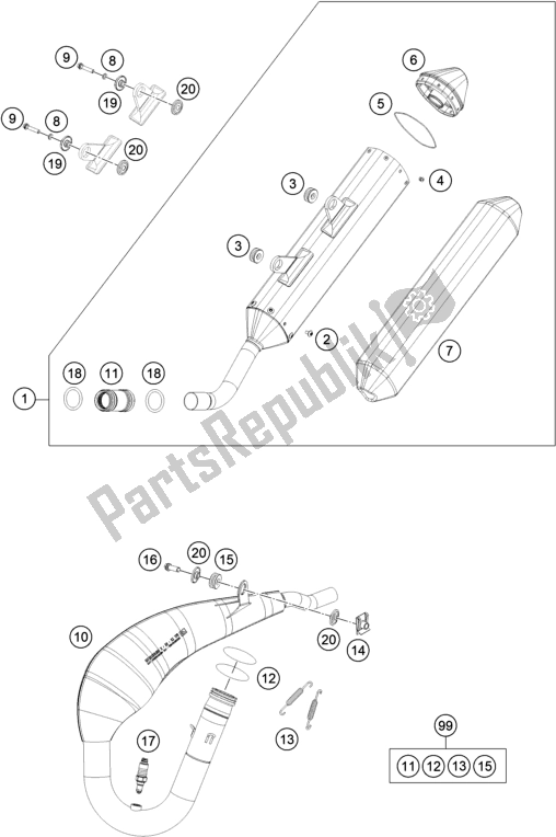 All parts for the Exhaust System of the Husqvarna TE 250I EU 2021