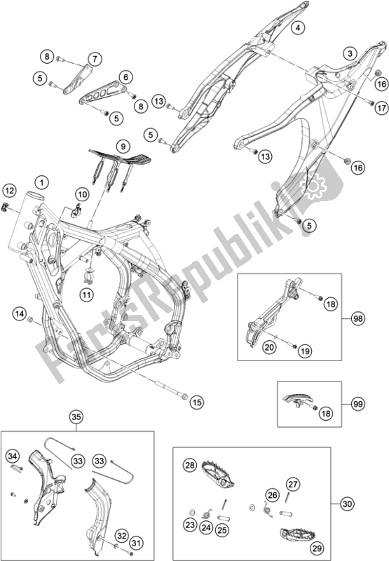 All parts for the Frame of the Husqvarna TE 250I EU 2022