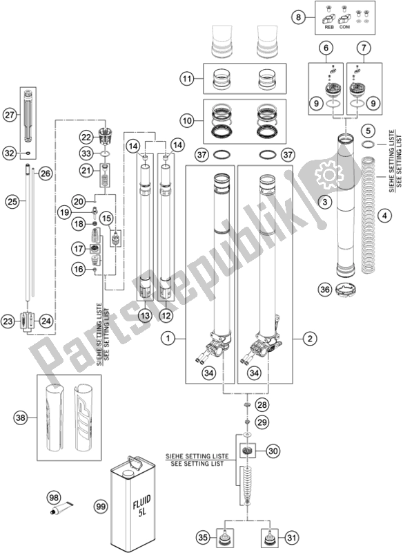 All parts for the Front Fork Disassembled of the Husqvarna TE 250I EU 2022
