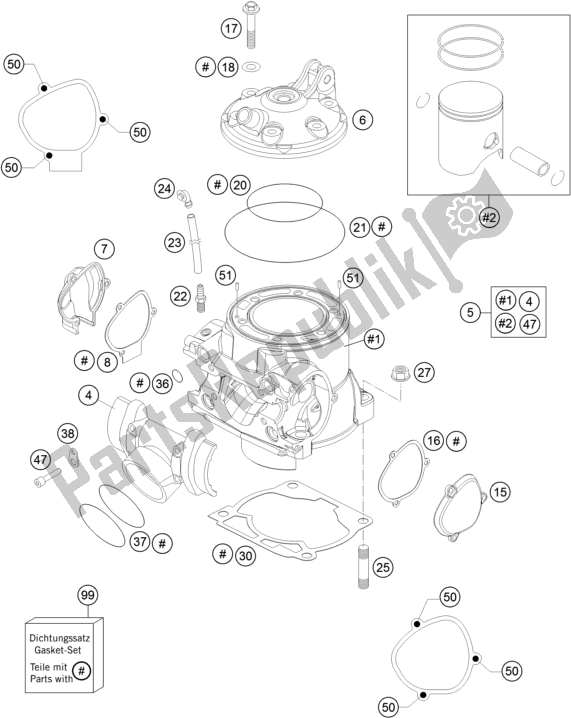 Wszystkie części do Cylinder, G? Owica Cylindrów Husqvarna TE 300 2016