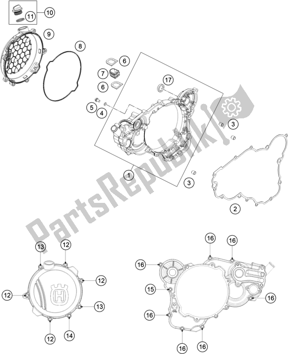 All parts for the Clutch Cover of the Husqvarna TE 300 2017