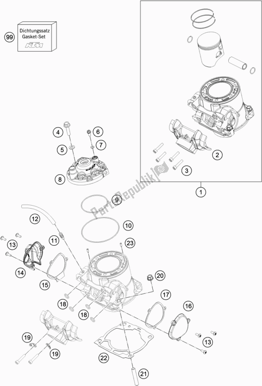 All parts for the Cylinder, Cylinder Head of the Husqvarna TE 300 2017