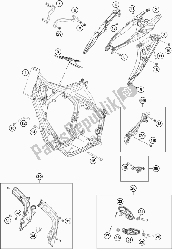 Todas as partes de Quadro, Armação do Husqvarna TE 300 2017