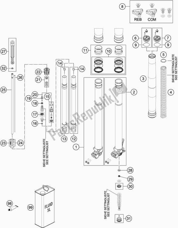 All parts for the Front Fork Disassembled of the Husqvarna TE 300 2017