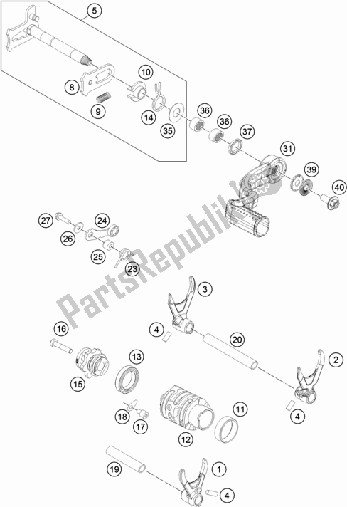All parts for the Shifting Mechanism of the Husqvarna TE 300 2017