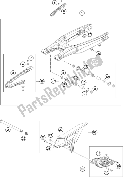 All parts for the Swing Arm of the Husqvarna TE 300 2017