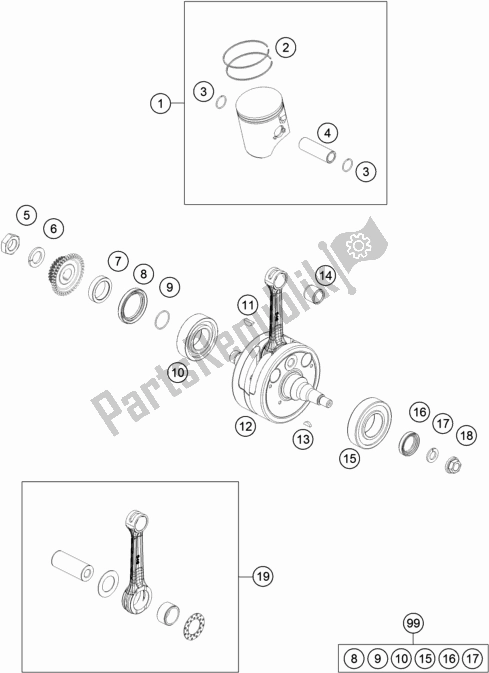 All parts for the Crankshaft, Piston of the Husqvarna TE 300 2018