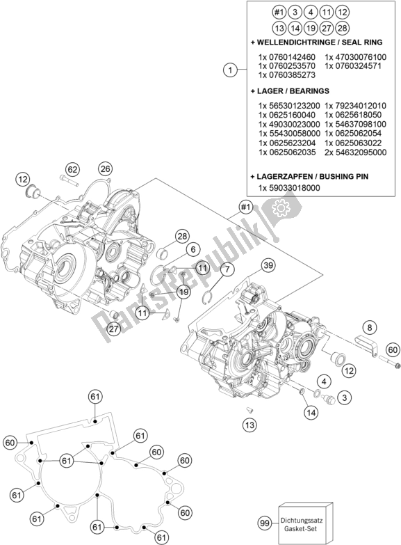 All parts for the Engine Case of the Husqvarna TE 300 2018