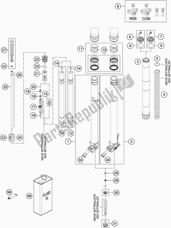 All parts for the Front Fork Disassembled of the Husqvarna TE 300 2018