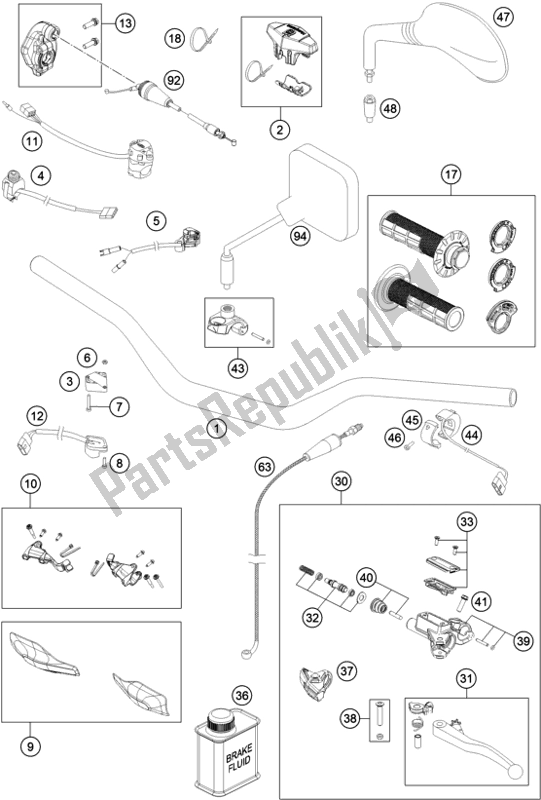 All parts for the Handlebar, Controls of the Husqvarna TE 300 2018