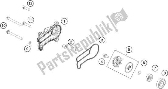 All parts for the Water Pump of the Husqvarna TE 300 2018