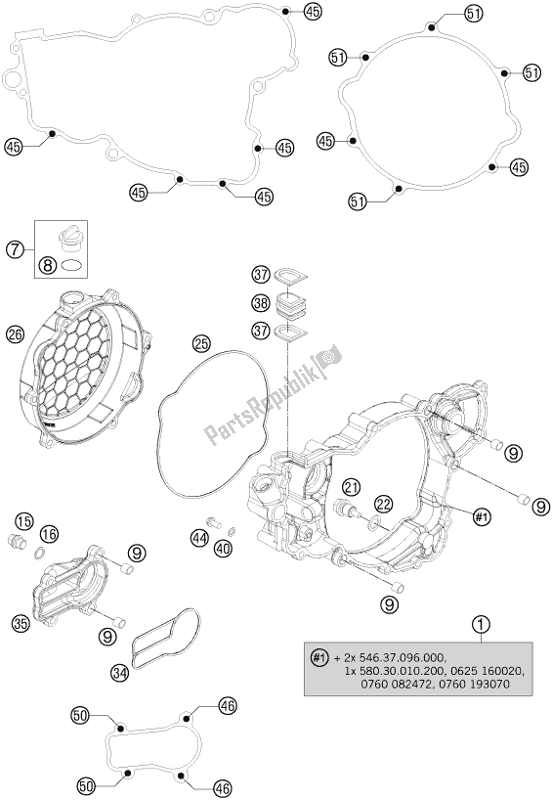 All parts for the Clutch Cover of the Husqvarna TE 300 EU 2016