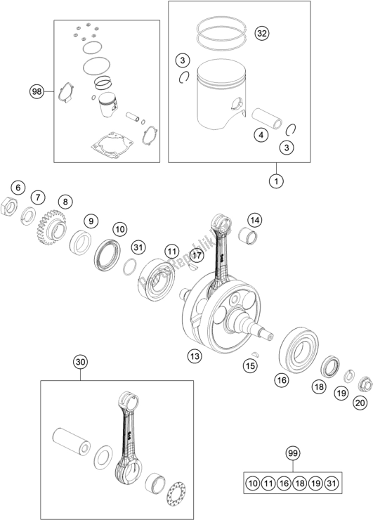 All parts for the Crankshaft, Piston of the Husqvarna TE 300 EU 2016