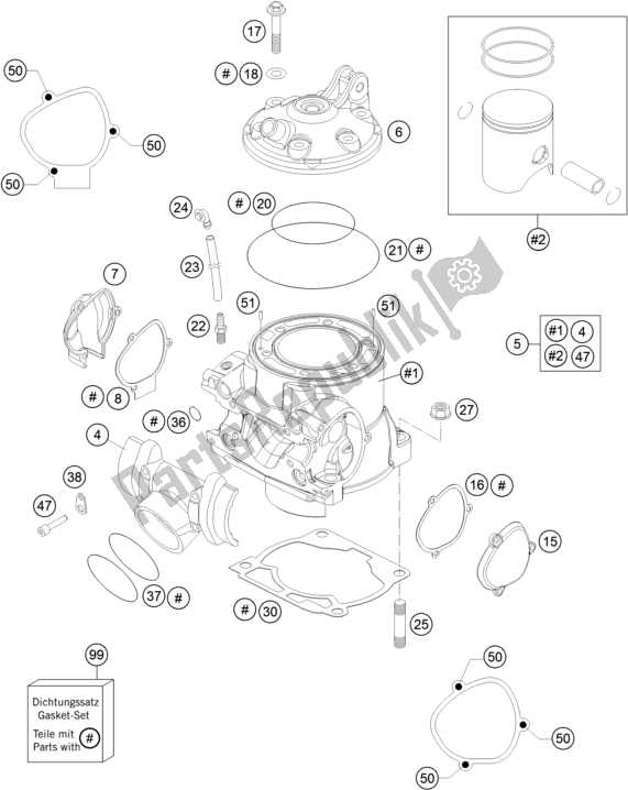 All parts for the Cylinder, Cylinder Head of the Husqvarna TE 300 EU 2016