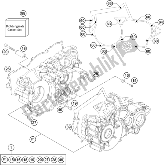 All parts for the Engine Case of the Husqvarna TE 300 EU 2016