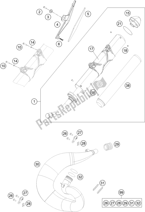 All parts for the Exhaust System of the Husqvarna TE 300 EU 2016