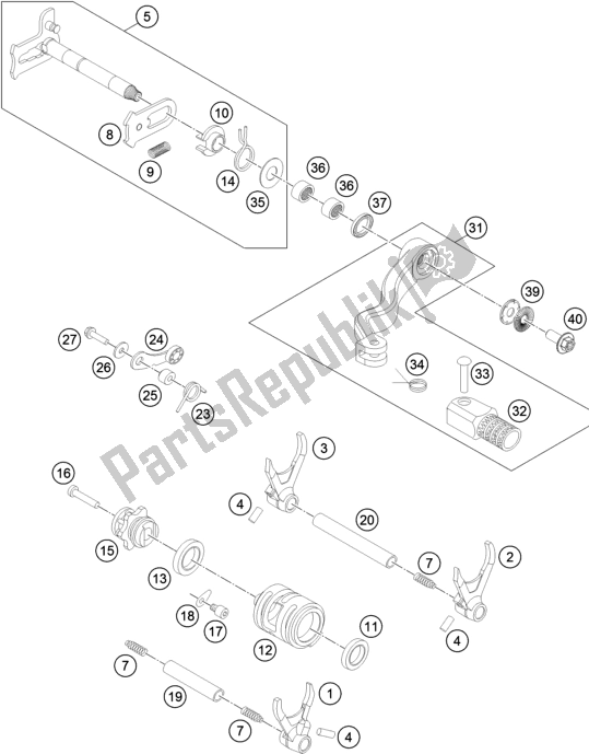 All parts for the Shifting Mechanism of the Husqvarna TE 300 EU 2016
