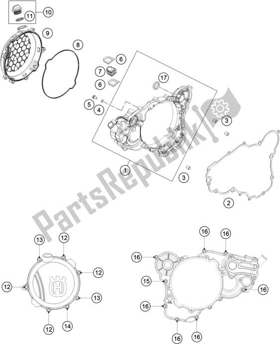 All parts for the Clutch Cover of the Husqvarna TE 300 EU 2017