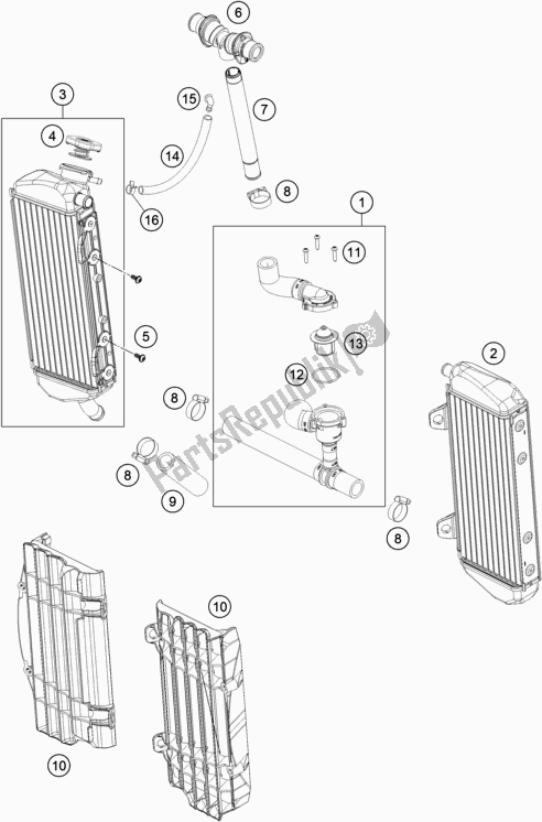 All parts for the Cooling System of the Husqvarna TE 300 EU 2017