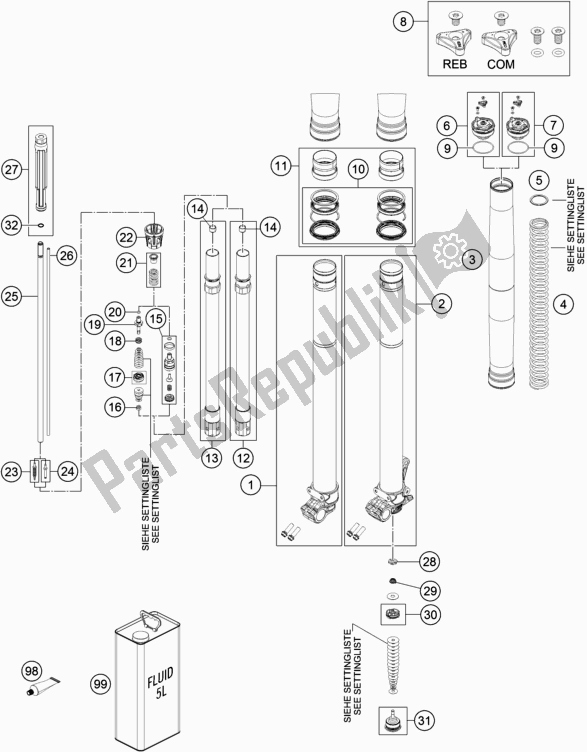 All parts for the Front Fork Disassembled of the Husqvarna TE 300 EU 2017