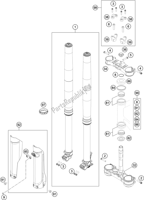 All parts for the Front Fork, Triple Clamp of the Husqvarna TE 300 EU 2017