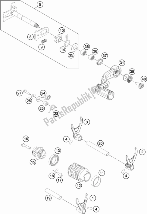 All parts for the Shifting Mechanism of the Husqvarna TE 300 EU 2017