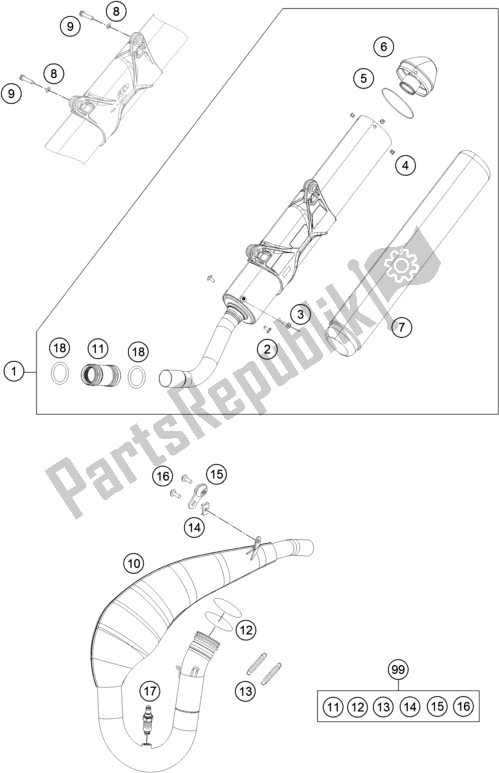 Todas as partes de Sistema De Exaustão do Husqvarna TE 300I EU 2018