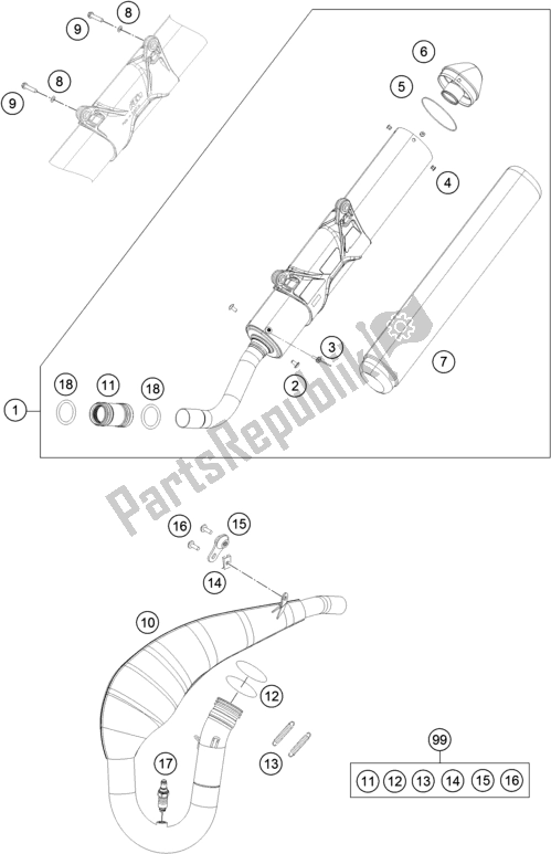 All parts for the Exhaust System of the Husqvarna TE 300I EU 2019