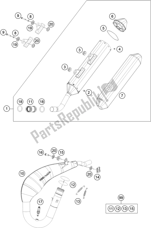 All parts for the Exhaust System of the Husqvarna TE 300I EU 2021
