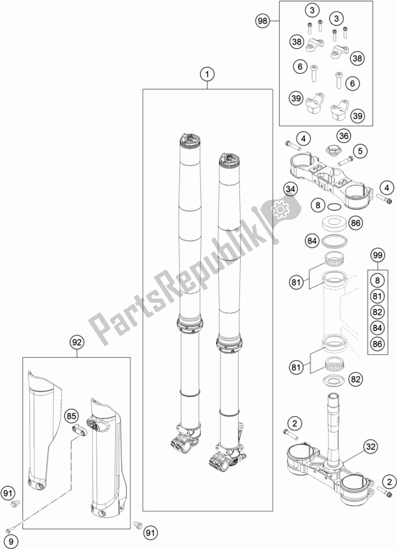 All parts for the Front Fork, Triple Clamp of the Husqvarna TE 300I EU 2022