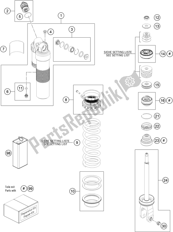 All parts for the Shock Absorber Disassembled of the Husqvarna TE 300I EU 2022