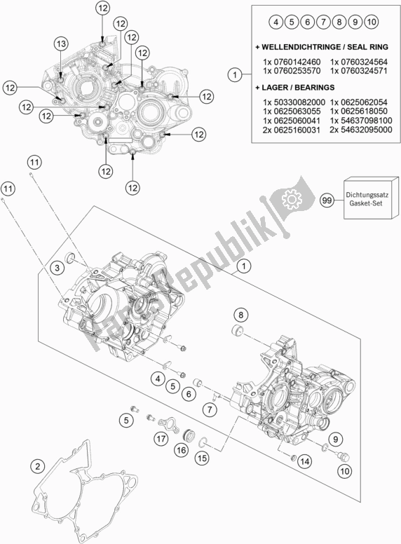 All parts for the Engine Case of the Husqvarna TX 125 EU 2017