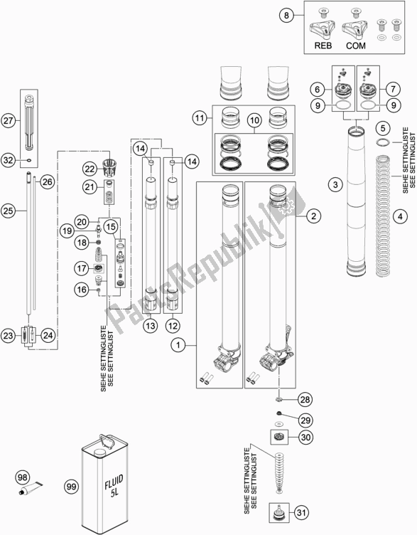 All parts for the Front Fork Disassembled of the Husqvarna TX 125 EU 2017