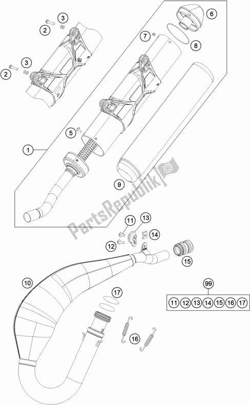 All parts for the Exhaust System of the Husqvarna TX 125 EU 2018