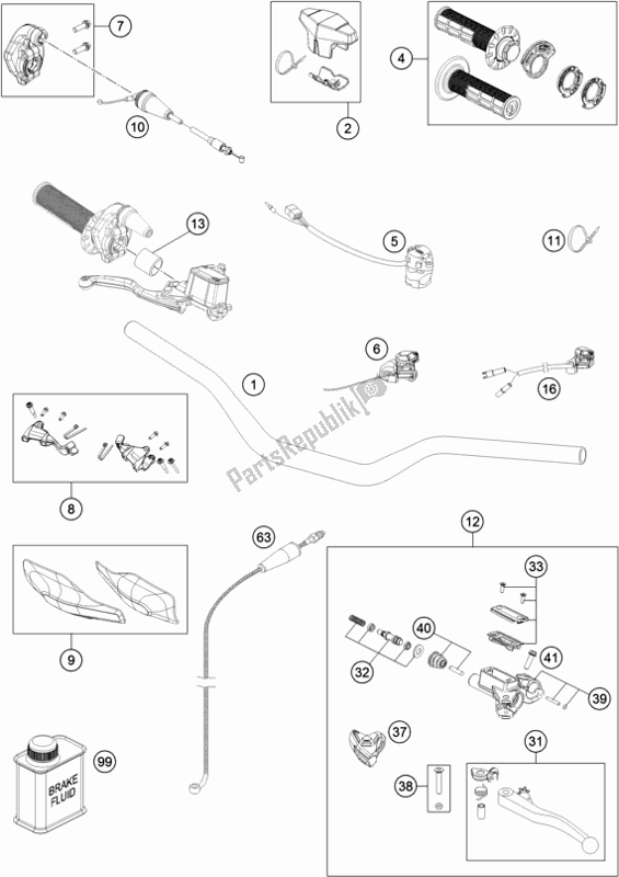 All parts for the Handlebar, Controls of the Husqvarna TX 125 EU 2018