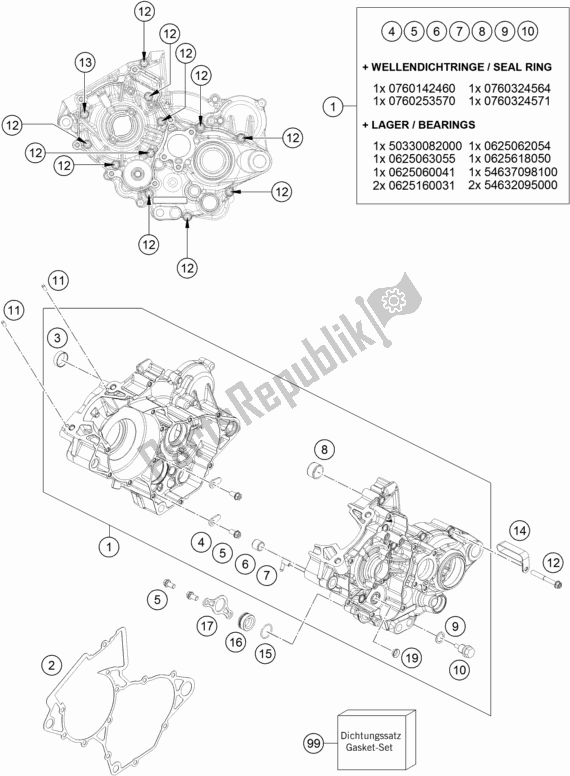 Todas as partes de Caixa Do Motor do Husqvarna TX 125 EU 2019