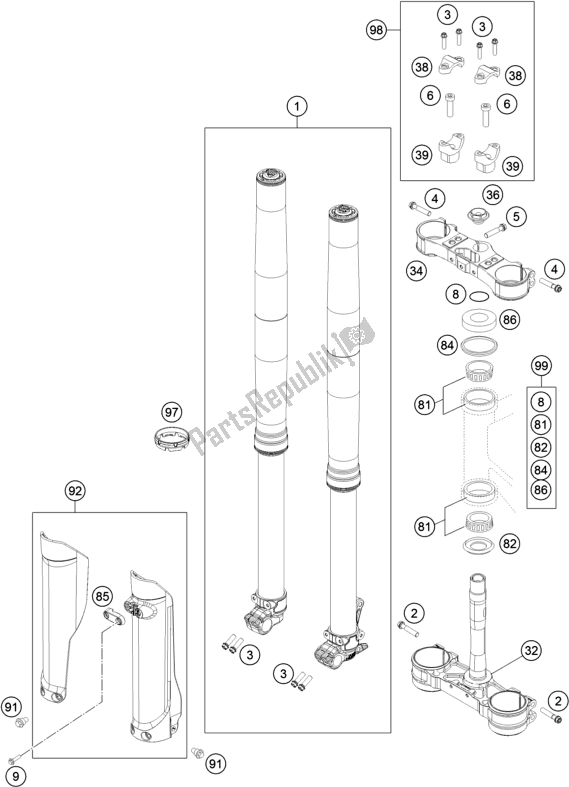 Toutes les pièces pour le Fourche Avant, Triple Serrage du Husqvarna TX 125 EU 2019