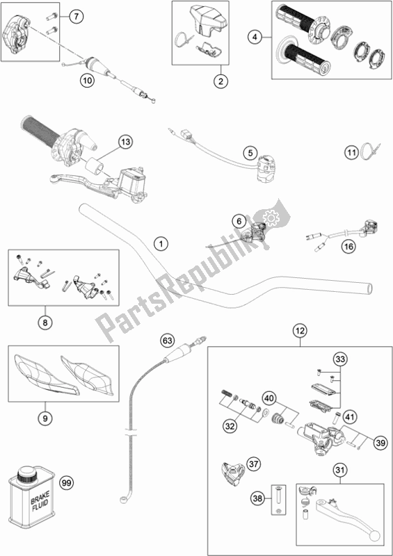 Tutte le parti per il Manubrio, Comandi del Husqvarna TX 125 EU 2019