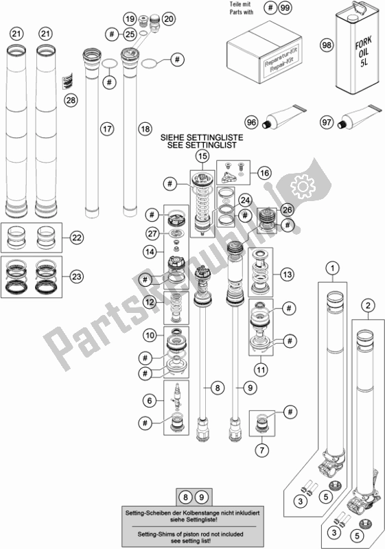 Todas as partes de Garfo Dianteiro Desmontado do Husqvarna TX 300 2019