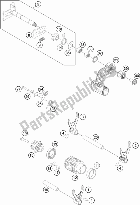 Wszystkie części do Mechanizm Zmiany Biegów Husqvarna TX 300 2019