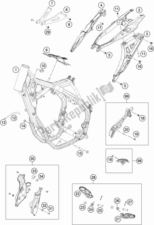 Alle onderdelen voor de Kader van de Husqvarna TX 300 US 2017