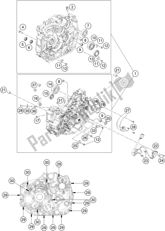 All parts for the Engine Case of the Husqvarna Vitpilen 401-B. D. 2020