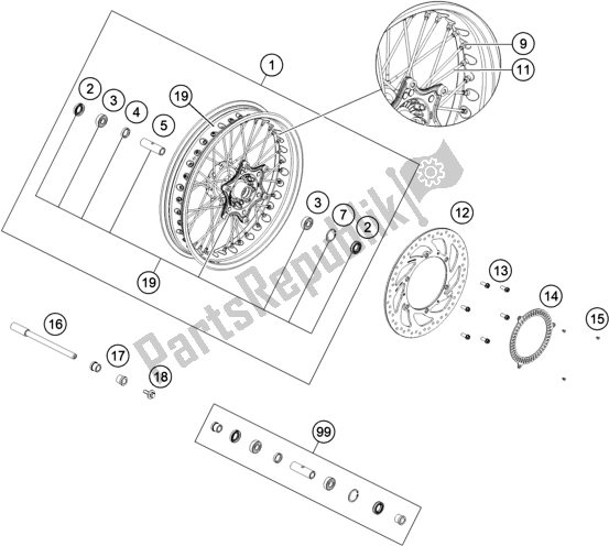All parts for the Front Wheel of the Husqvarna Vitpilen 401-B. D. 2020