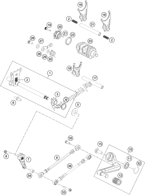All parts for the Shifting Mechanism of the Husqvarna Vitpilen 401-B. D. 2021